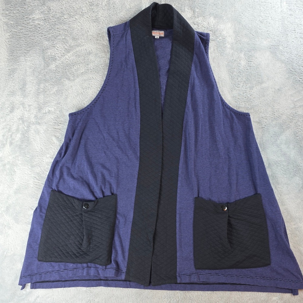 Iridium Women Medium‎ Purple Striped Vest Open Front Quilted Pockets Layering
